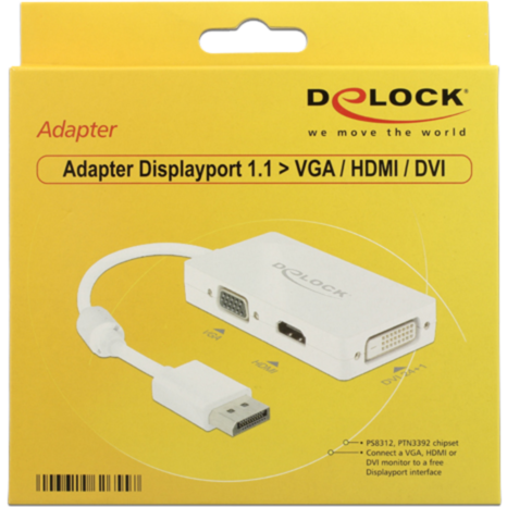DeLOCK Adapter Displayport > VGA / HDMI /DVI-D, weiß, 16cm