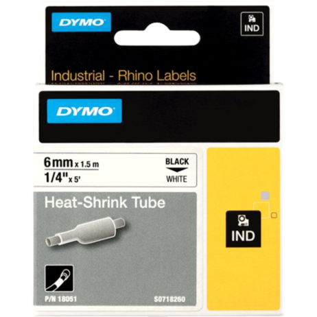 Dymo Rhino IND ORIGINAL Heißschrumpfschlauch 6mm x 1,5m, schwarz auf weiß,