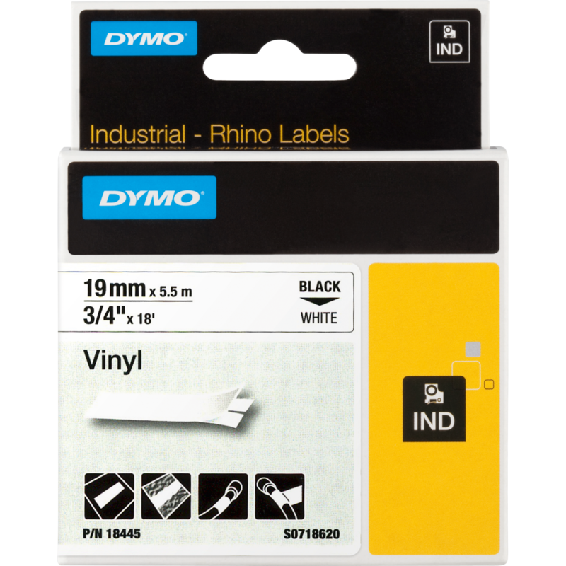 Dymo Rhino IND ORIGINAL Schriftband Vinyl 19mm x 5,5m, schwarz auf weiß