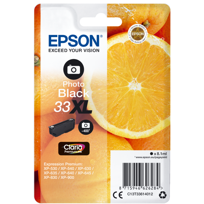Epson Tinte photoschwarz 33 XL (C13T33614012), Claria Premium